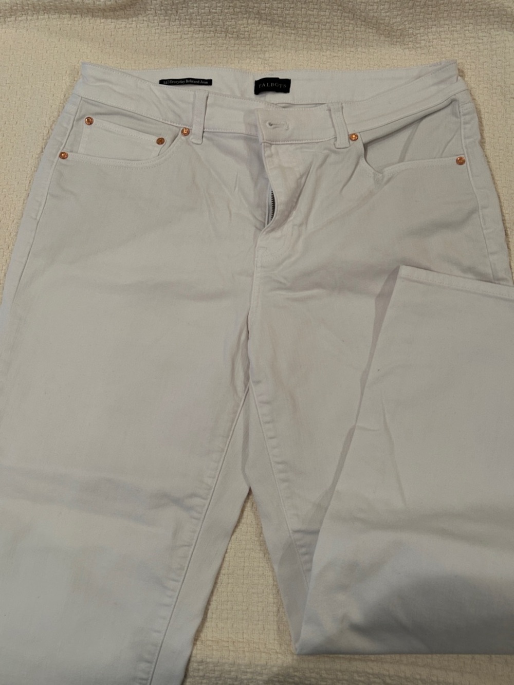 Talbots White Everyday Relaxed Jeans with Copper Rivets